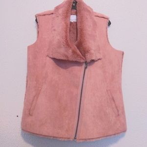 Symphony & note Pink Faux Suede Faux Fur Zip Pockets Beautiful Soft Vest sz L